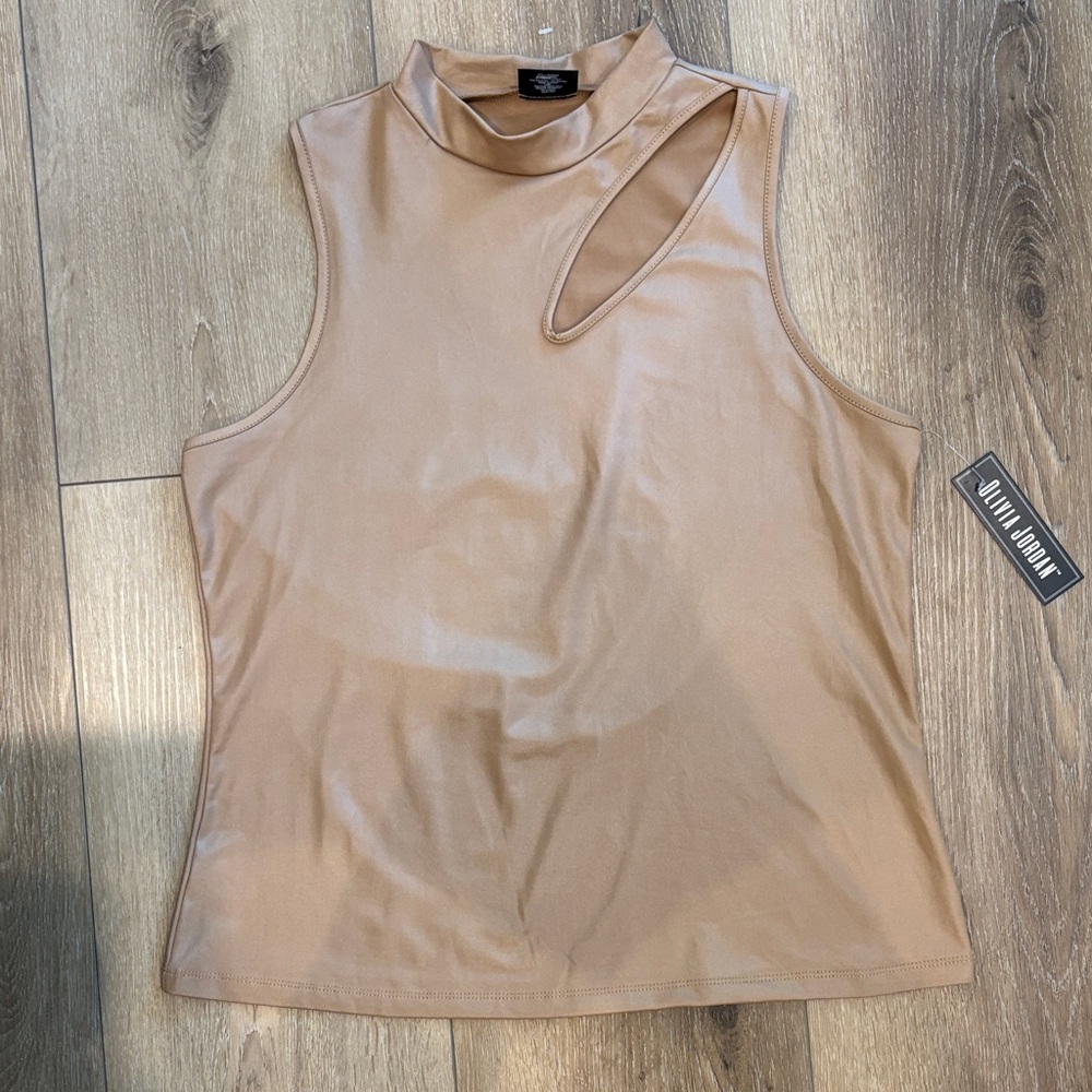 Taupe Sleeveless Tank with Sexy Cutout